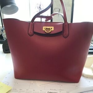 Salvatore Ferragamo Burgundy Leather Tote
